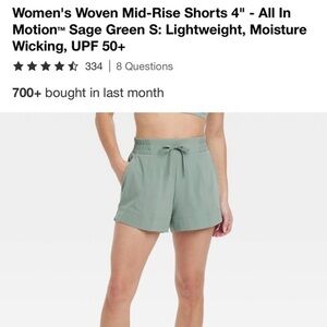 all in motion Women's Athletic Woven Mid-Rise Shorts Sage Green